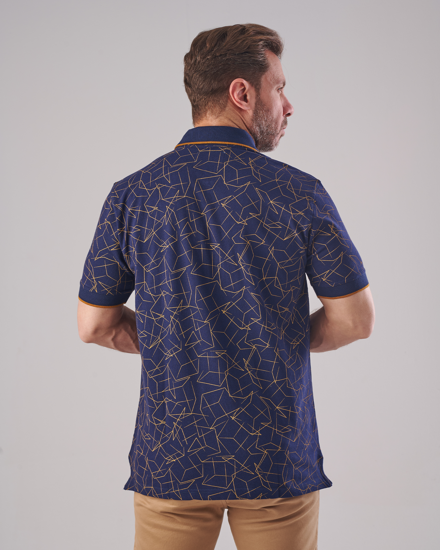 Navy Polo T-Shirt – Brown Pattern