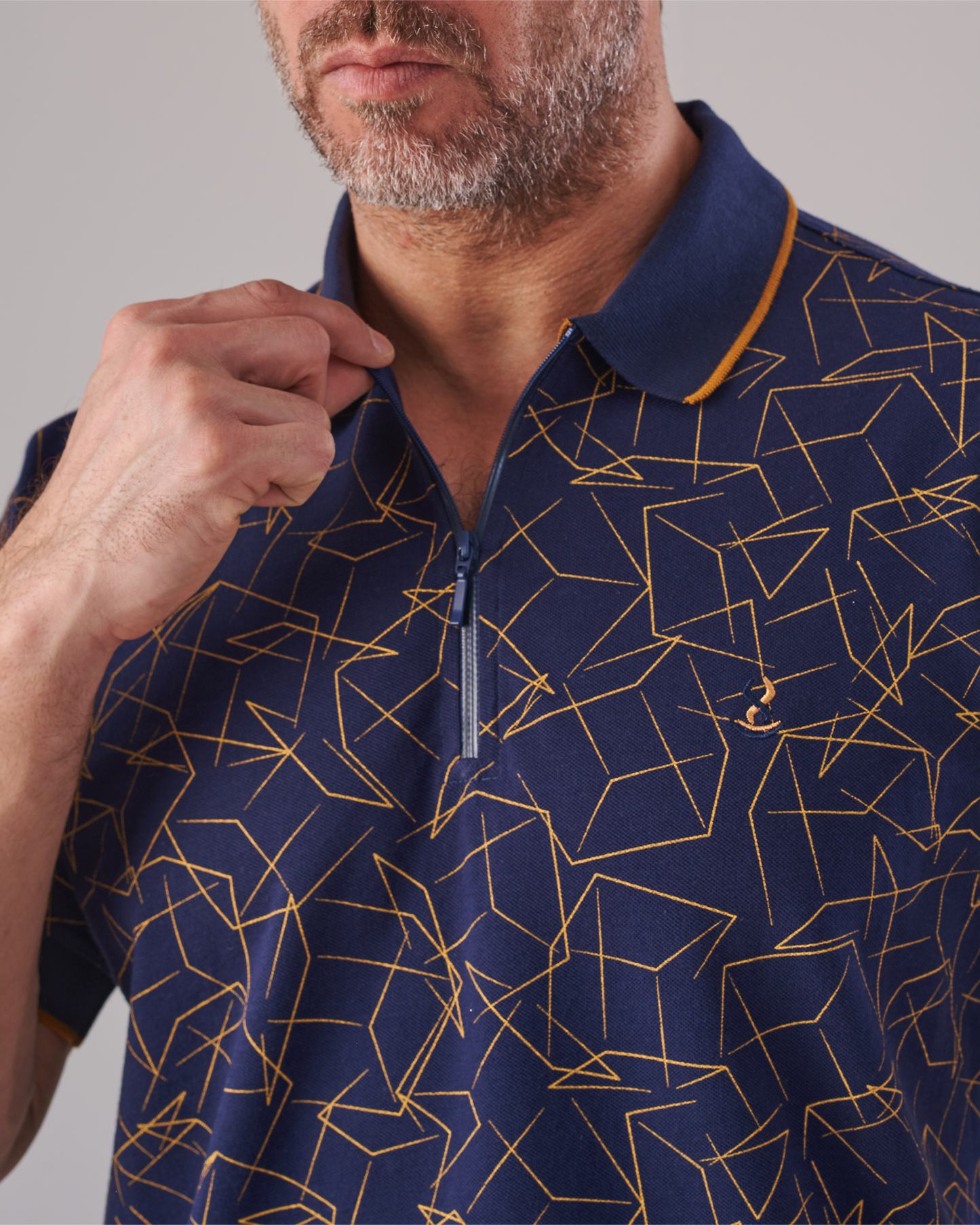 Navy Polo T-Shirt – Brown Pattern