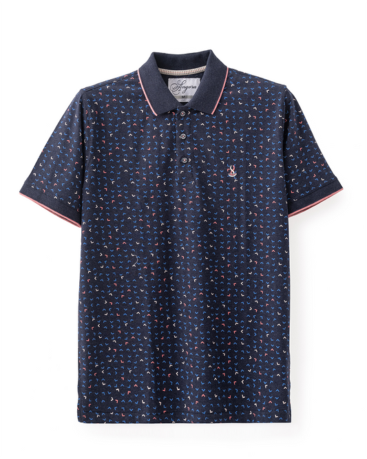 Navy Print Polo