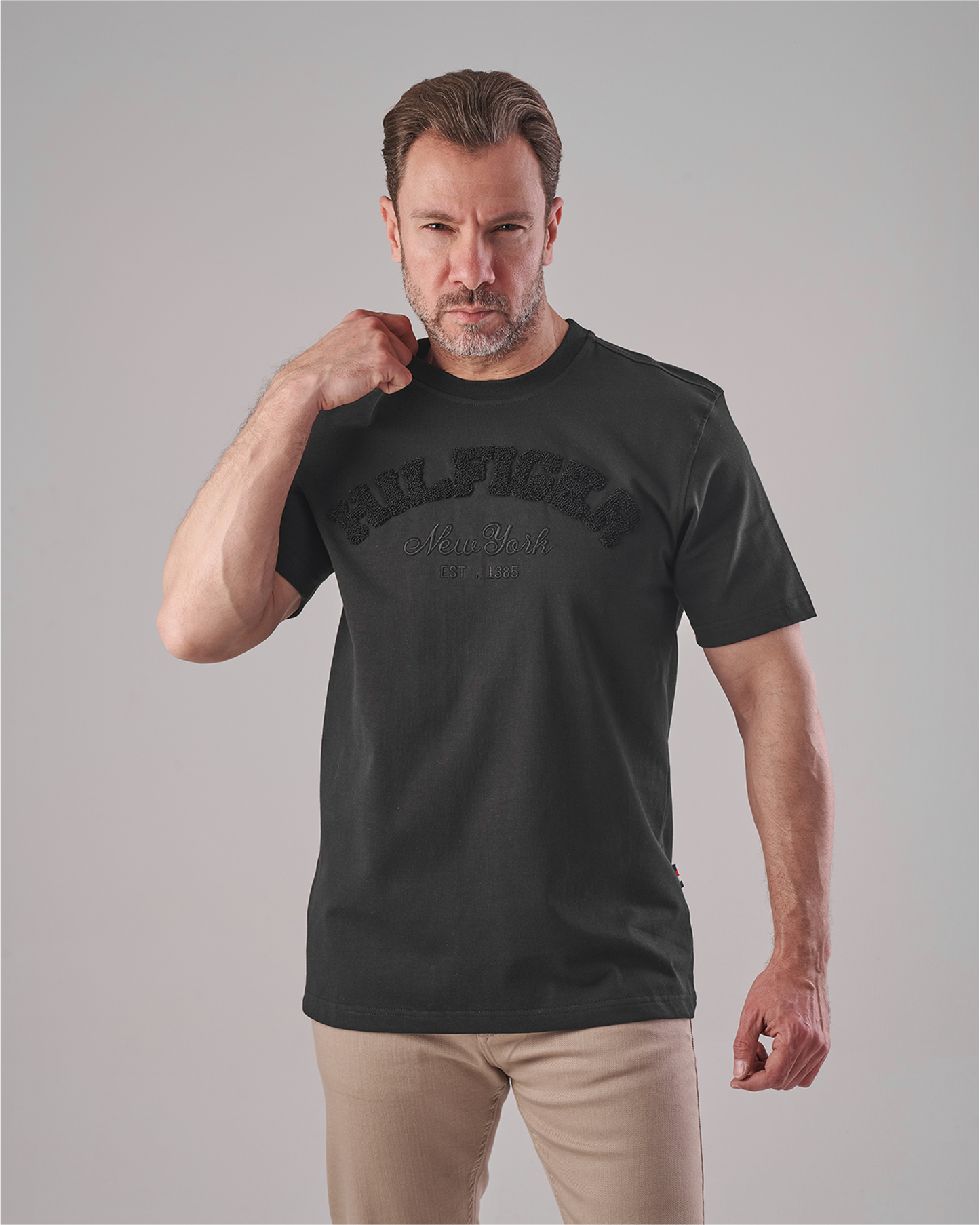 Black Cotton Round Neck T-shirt - Hilfiger Print