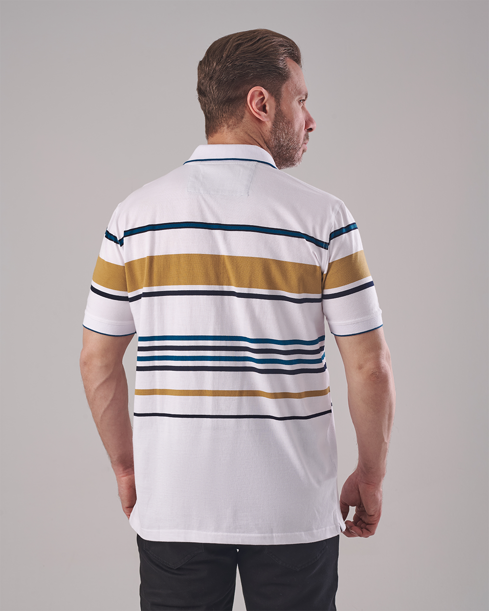 White T-shirt - Multi-Color Horizontal Stripes