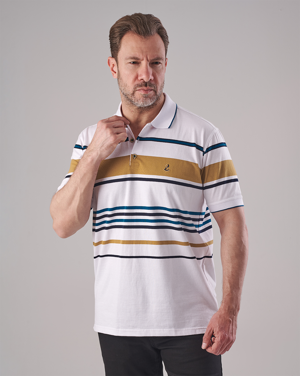 White T-shirt - Multi-Color Horizontal Stripes