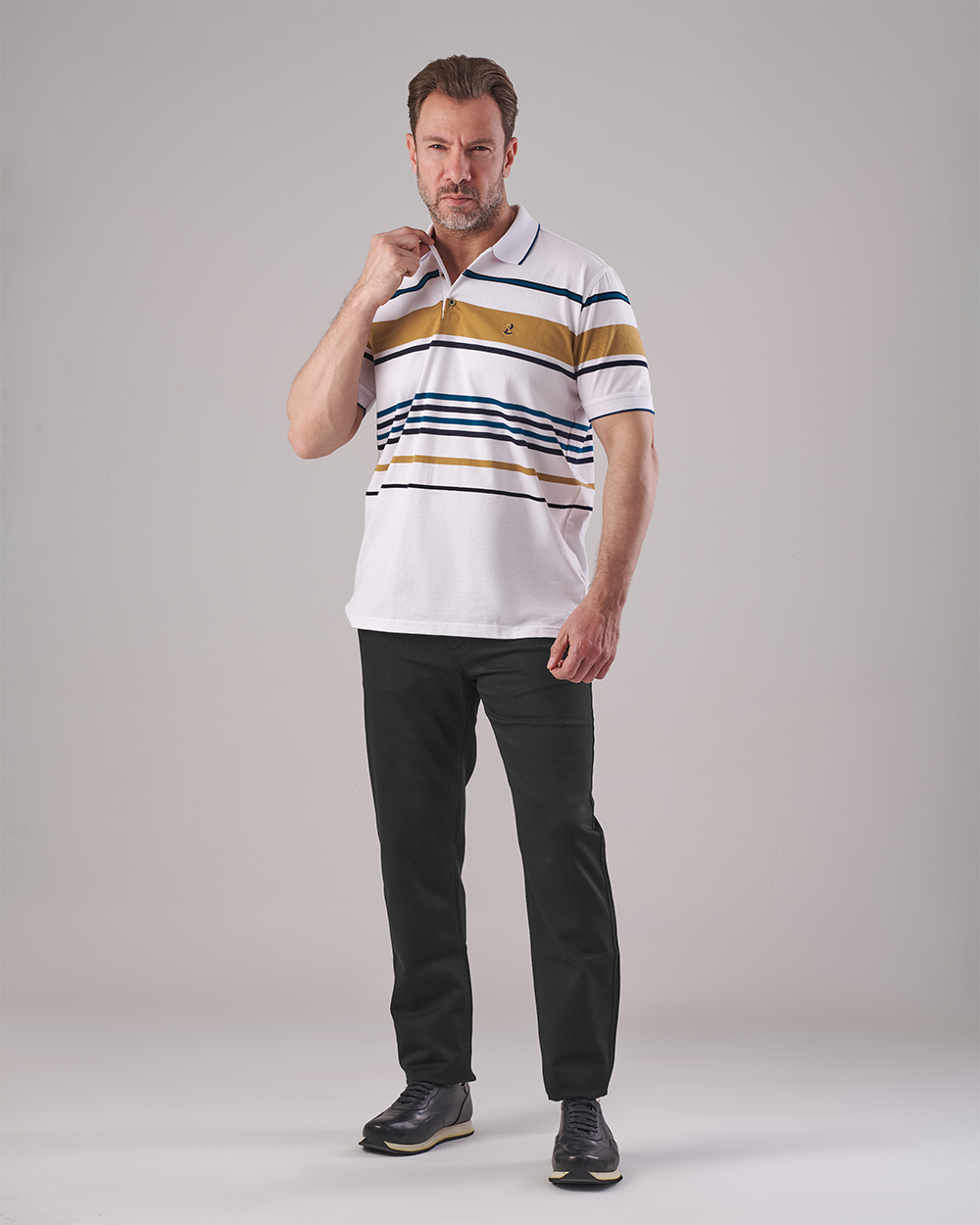 White T-shirt - Multi-Color Horizontal Stripes