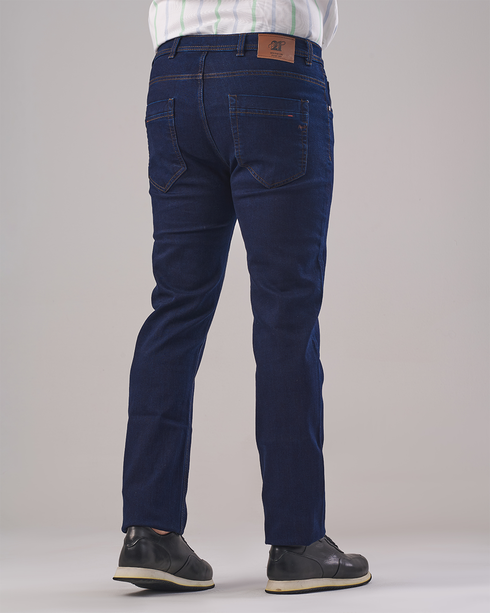 Blue Denim Jeans - Brown-Gold Stitching