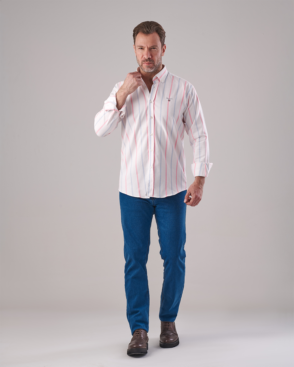 White Oxford Shirt – Baby Blue & Pink Stripes