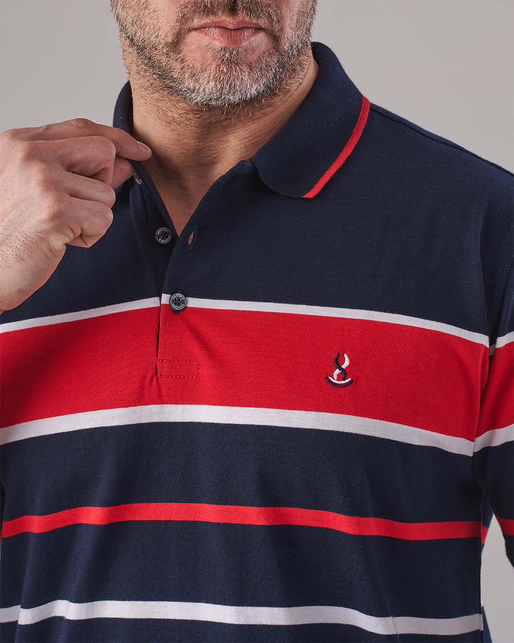 Navy Polo T-shirt - Horizontal Stripes in Red & White