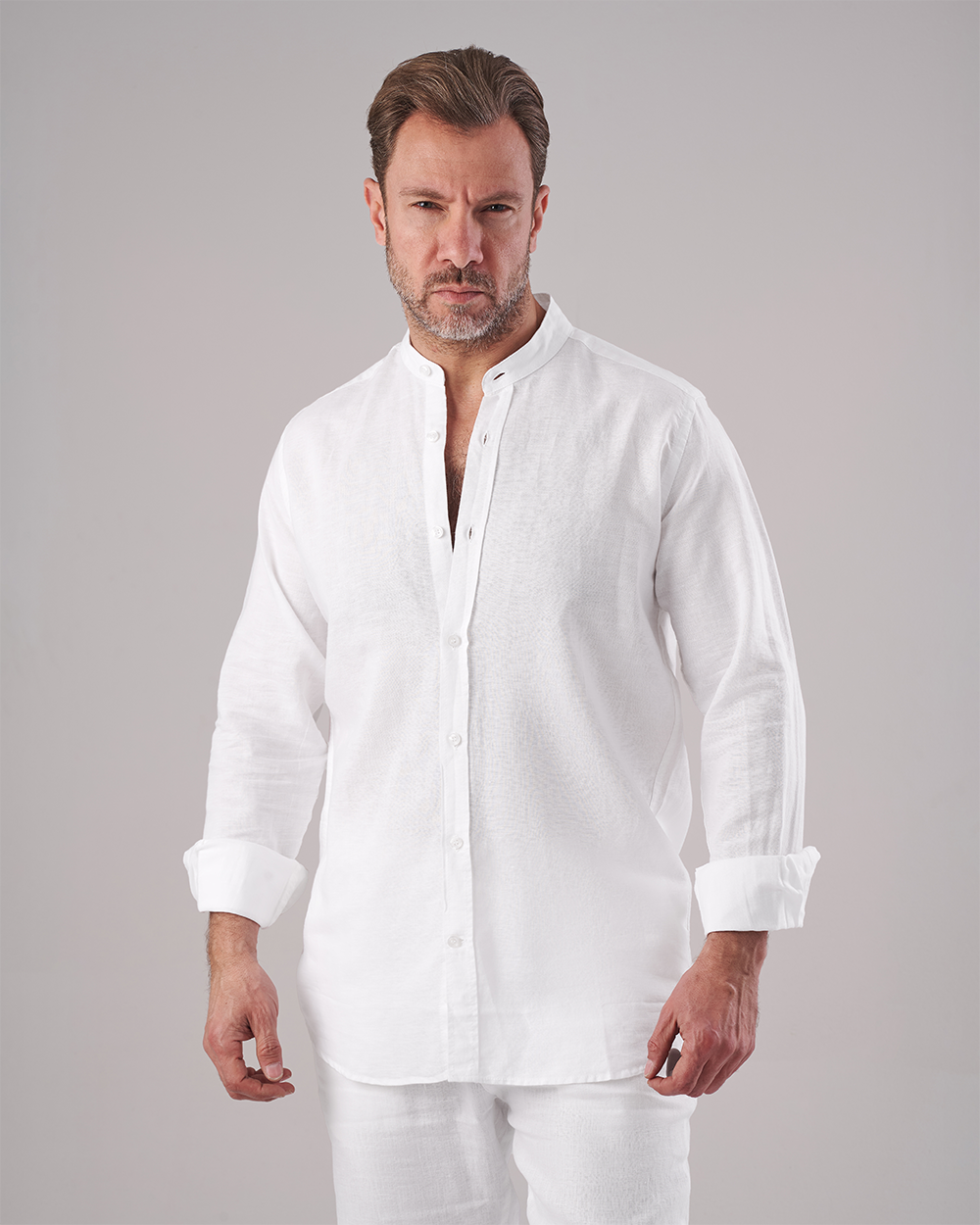 White Linen Shirt – Grandad Collar
