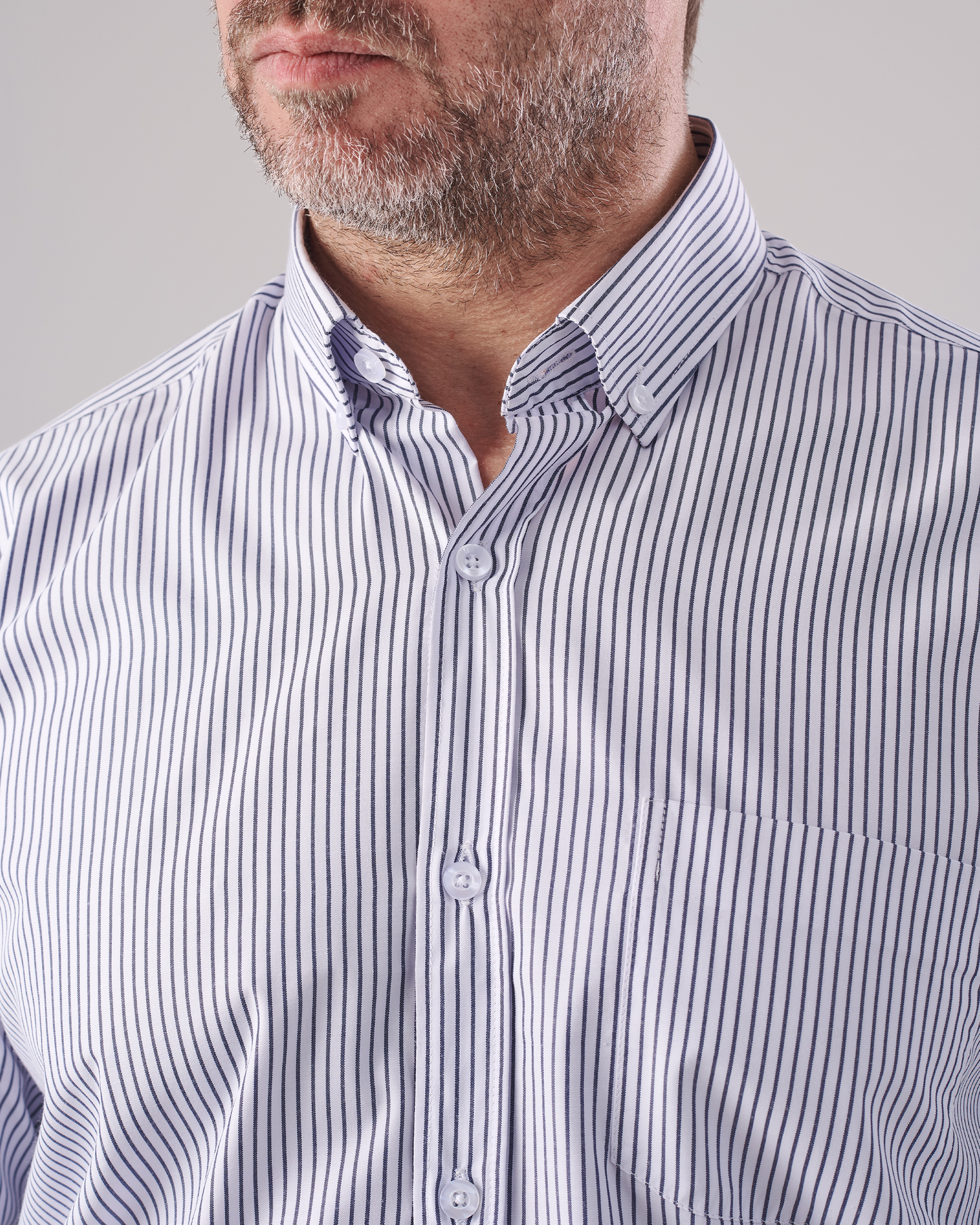 White Shirt with Navy Pinstripes