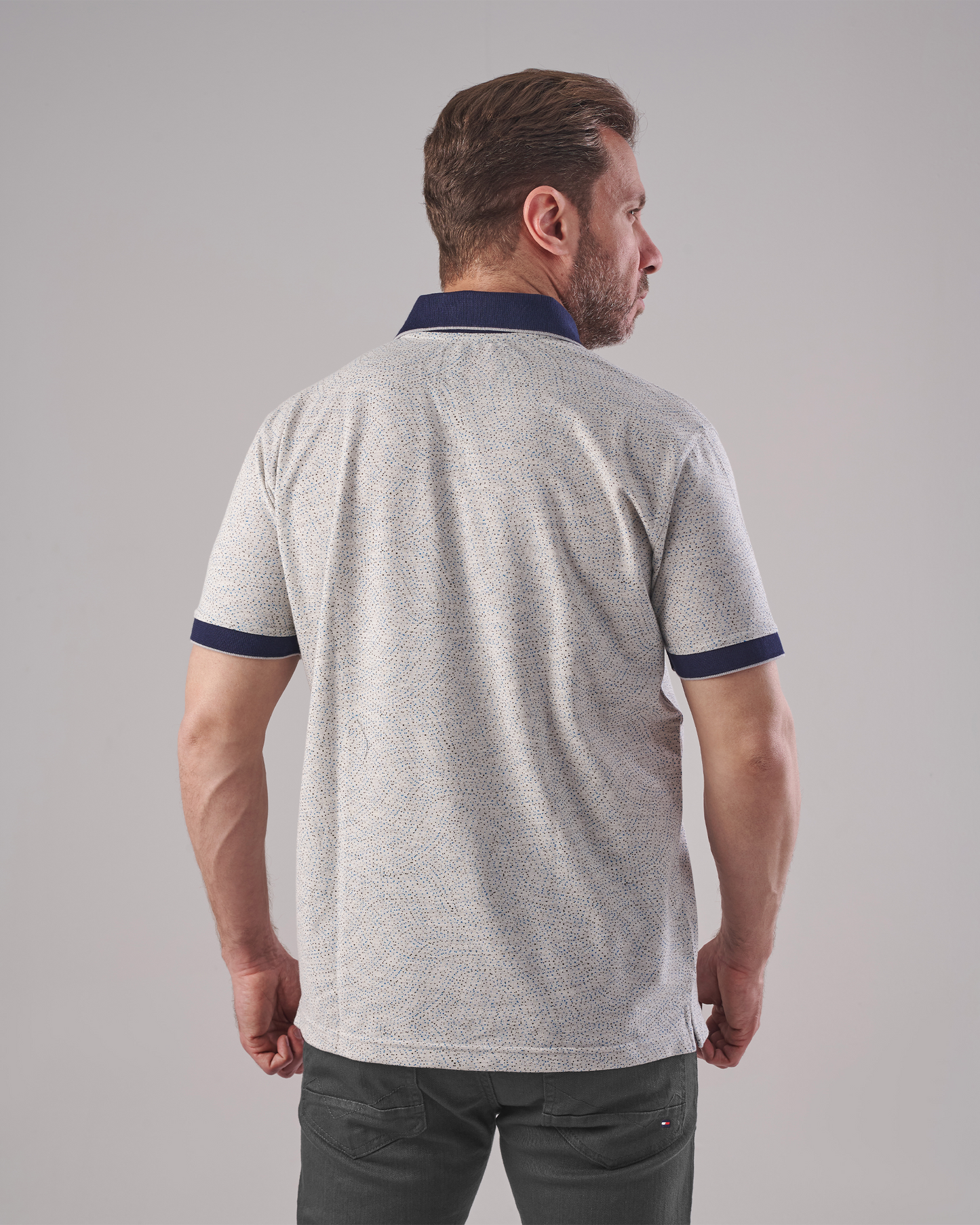 White Polo T-Shirt – Classic Fit with Navy Dots