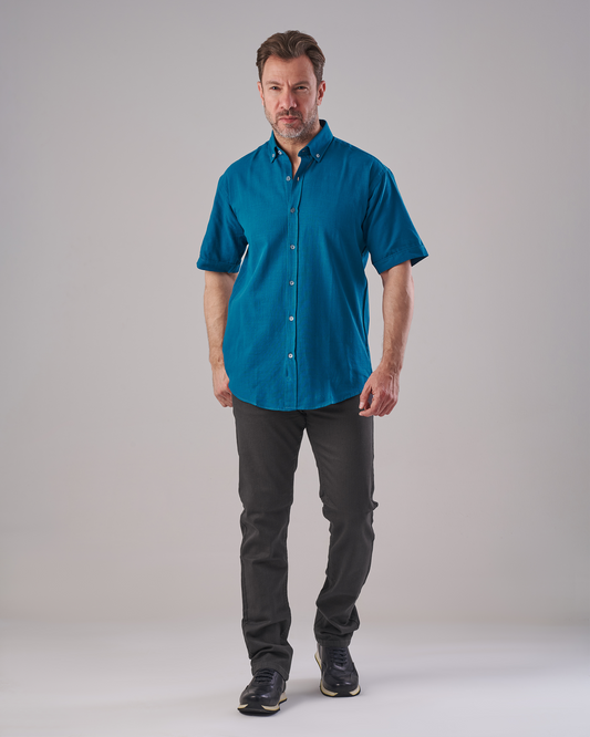 Petrol Green Linen-Blend Shirt