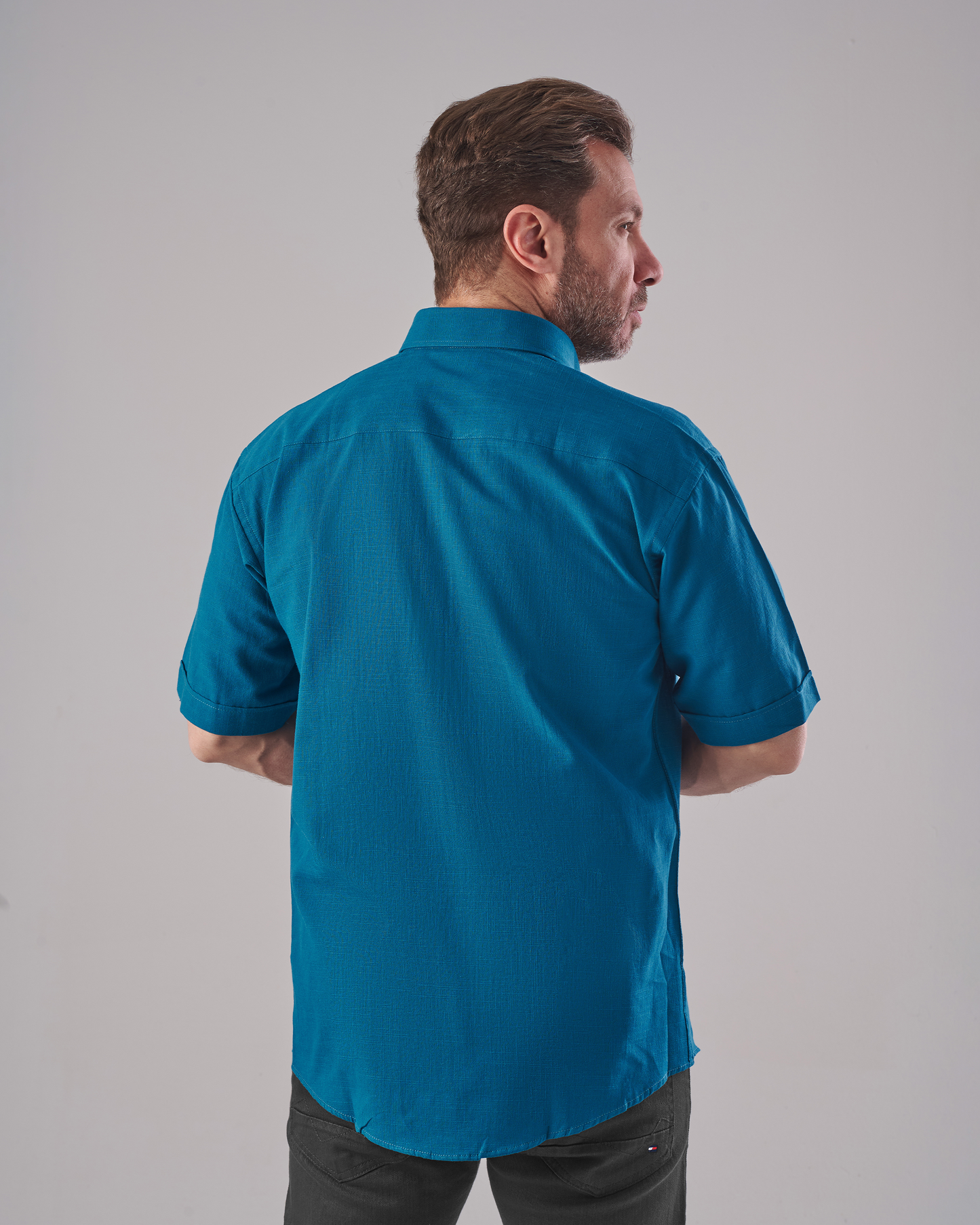 Petrol Green Linen-Blend Shirt