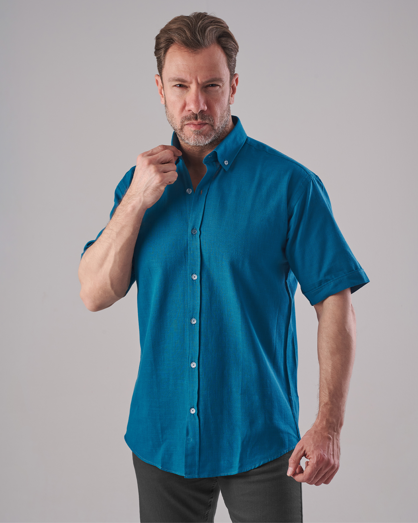 Petrol Green Linen-Blend Shirt