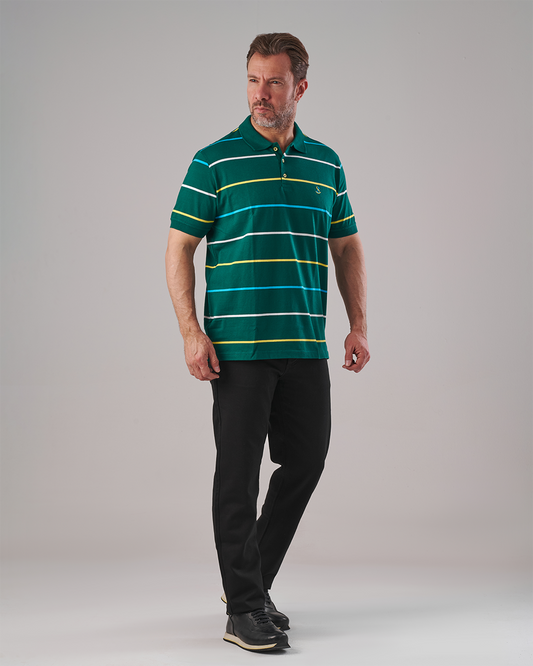 Leaf Green T-shirt - Multi-Color Horizontal Stripes - Regular Fit