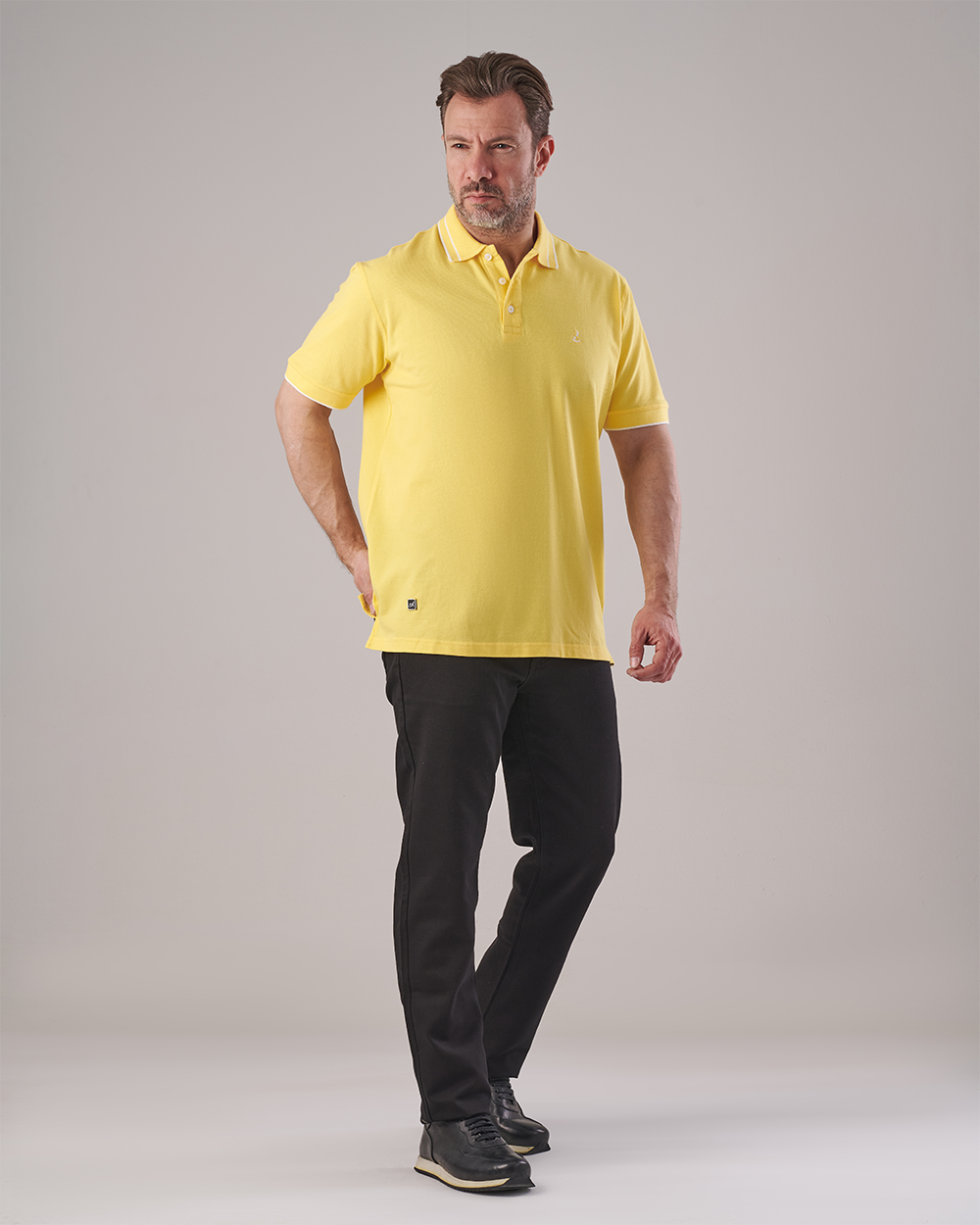 Yellow Polo T-shirt - White Collar Stripes