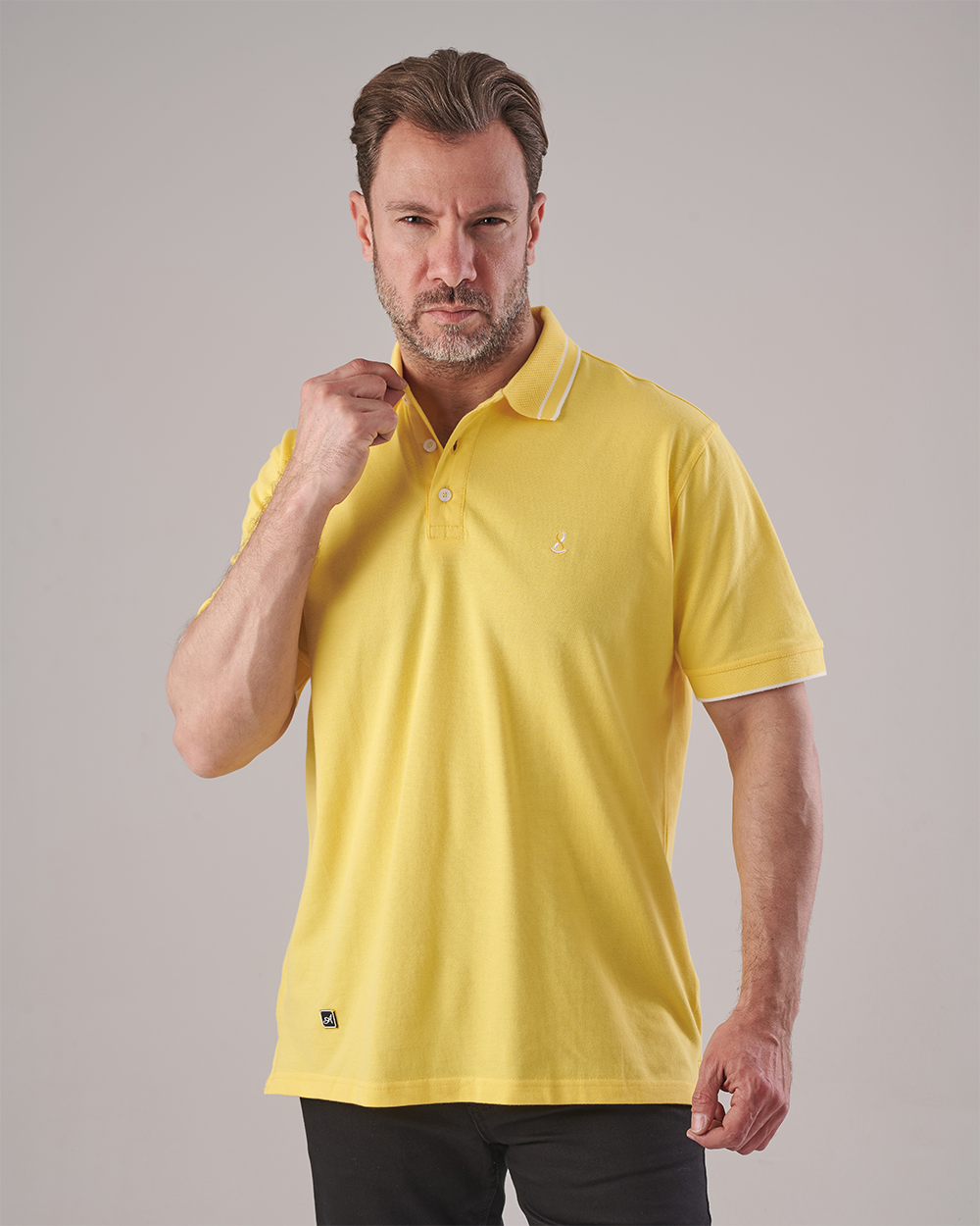 Yellow Polo T-shirt - White Collar Stripes