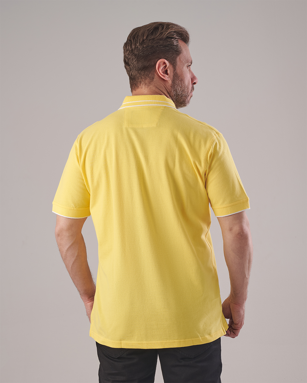 Yellow Polo T-shirt - White Collar Stripes