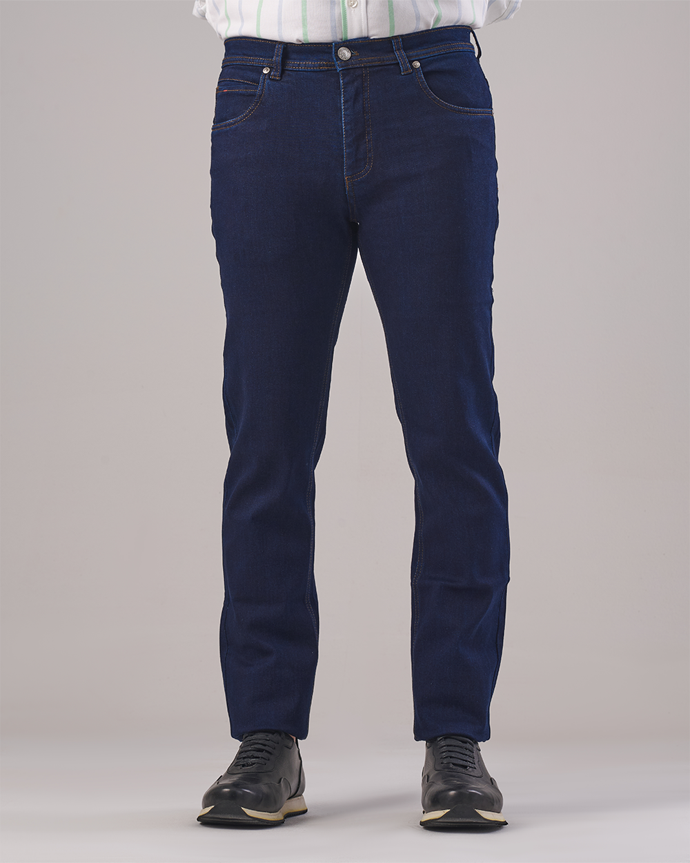 Blue Denim Jeans - Brown-Gold Stitching