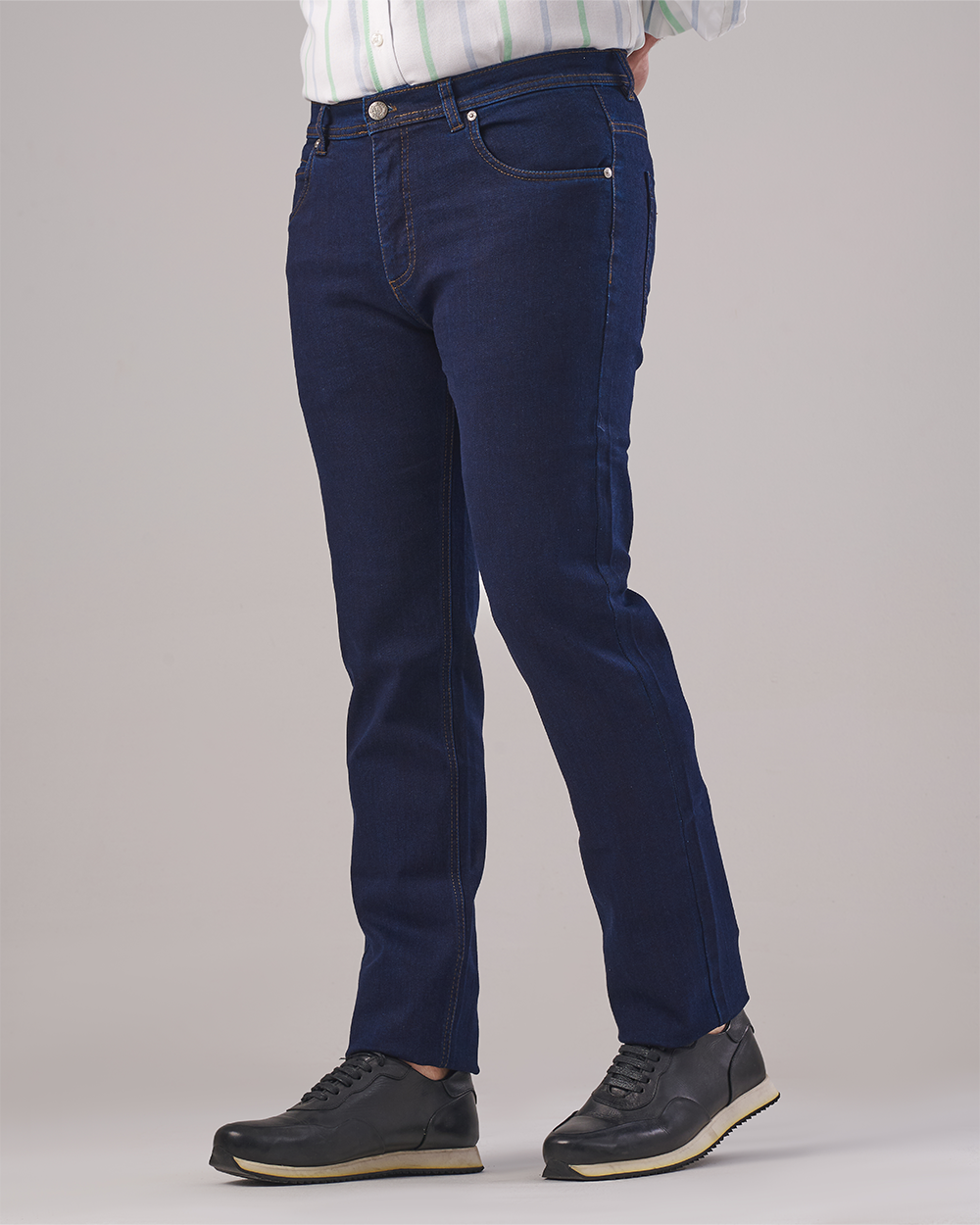 Blue Denim Jeans - Brown-Gold Stitching