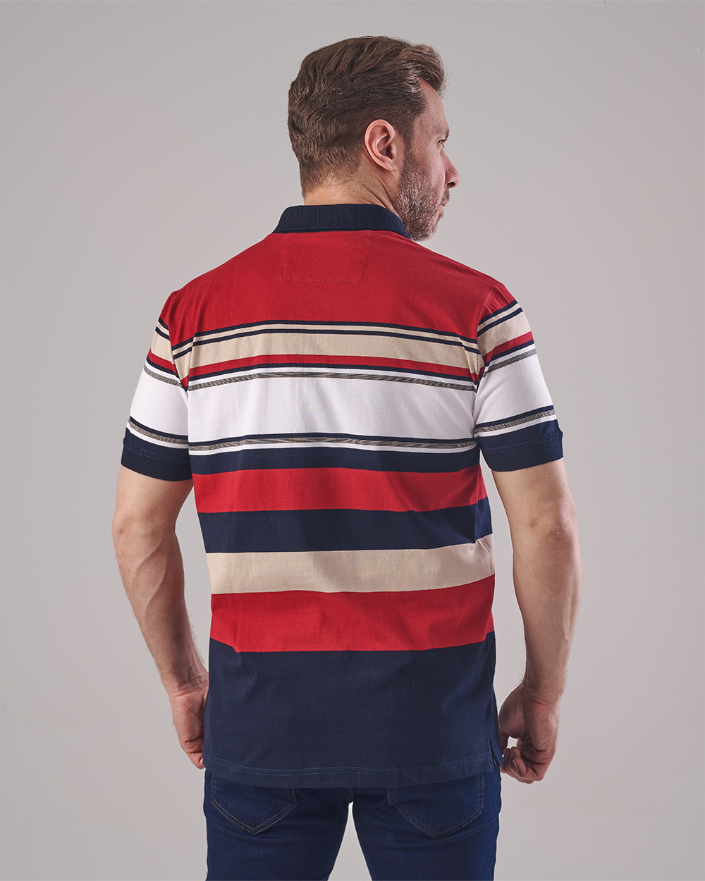 Multi-Stripe Polo T-shirt - Navy Collar
