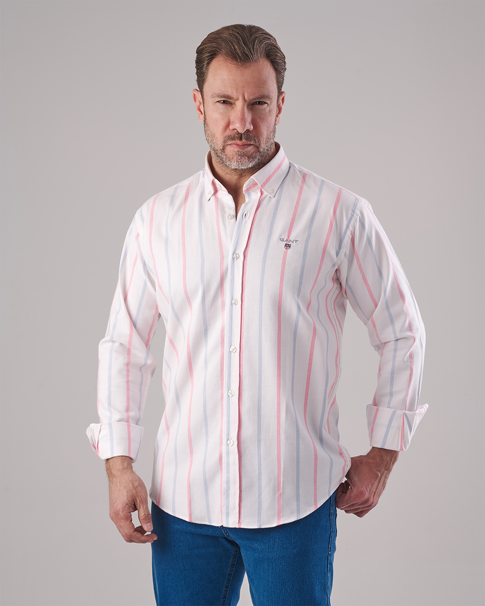 White Oxford Shirt – Baby Blue & Pink Stripes