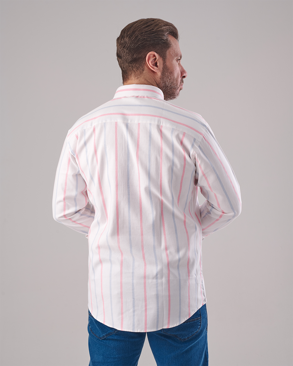 White Oxford Shirt – Baby Blue & Pink Stripes