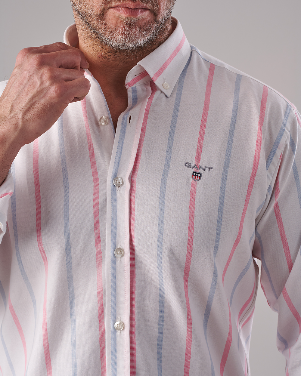 White Oxford Shirt – Baby Blue & Pink Stripes
