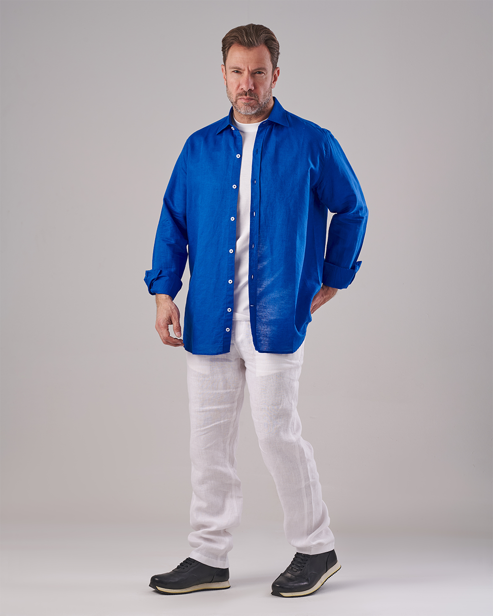 Plain Blue Linen Shirt