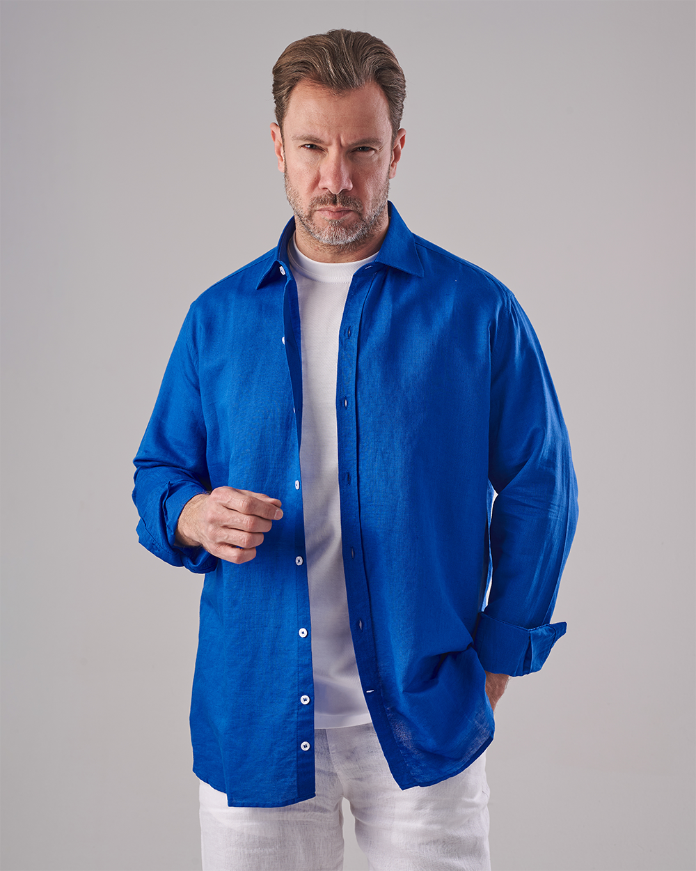 Plain Blue Linen Shirt